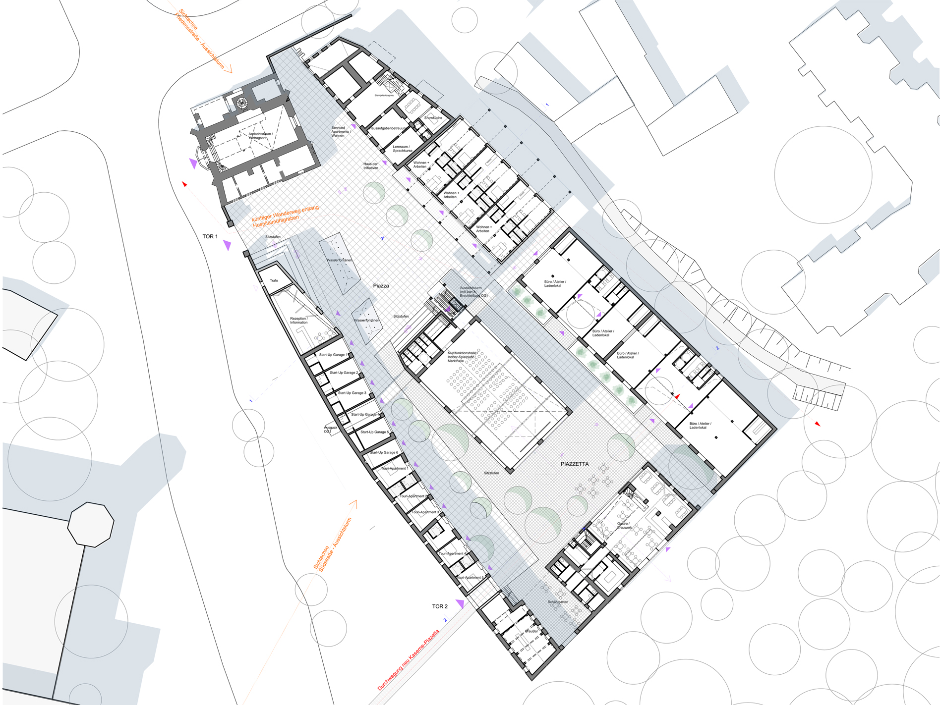 Wettbewerb Umnutzung Hospitalgut Zittau, Zitticon Valley, Grundriss EG